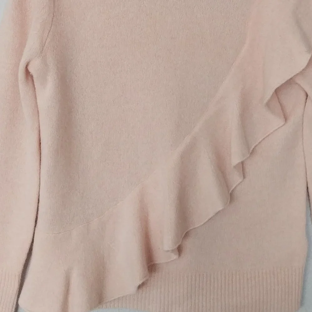 J. Crew Pink 100% Merino Wool Ruffle Long Sleeve Crew Neck Sweater NWOT